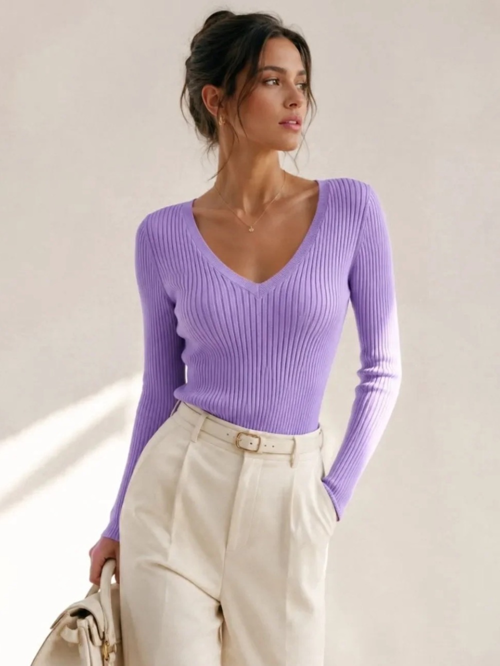 The Kooples Lilac Ribbed V-Neck Sweater Size Medium